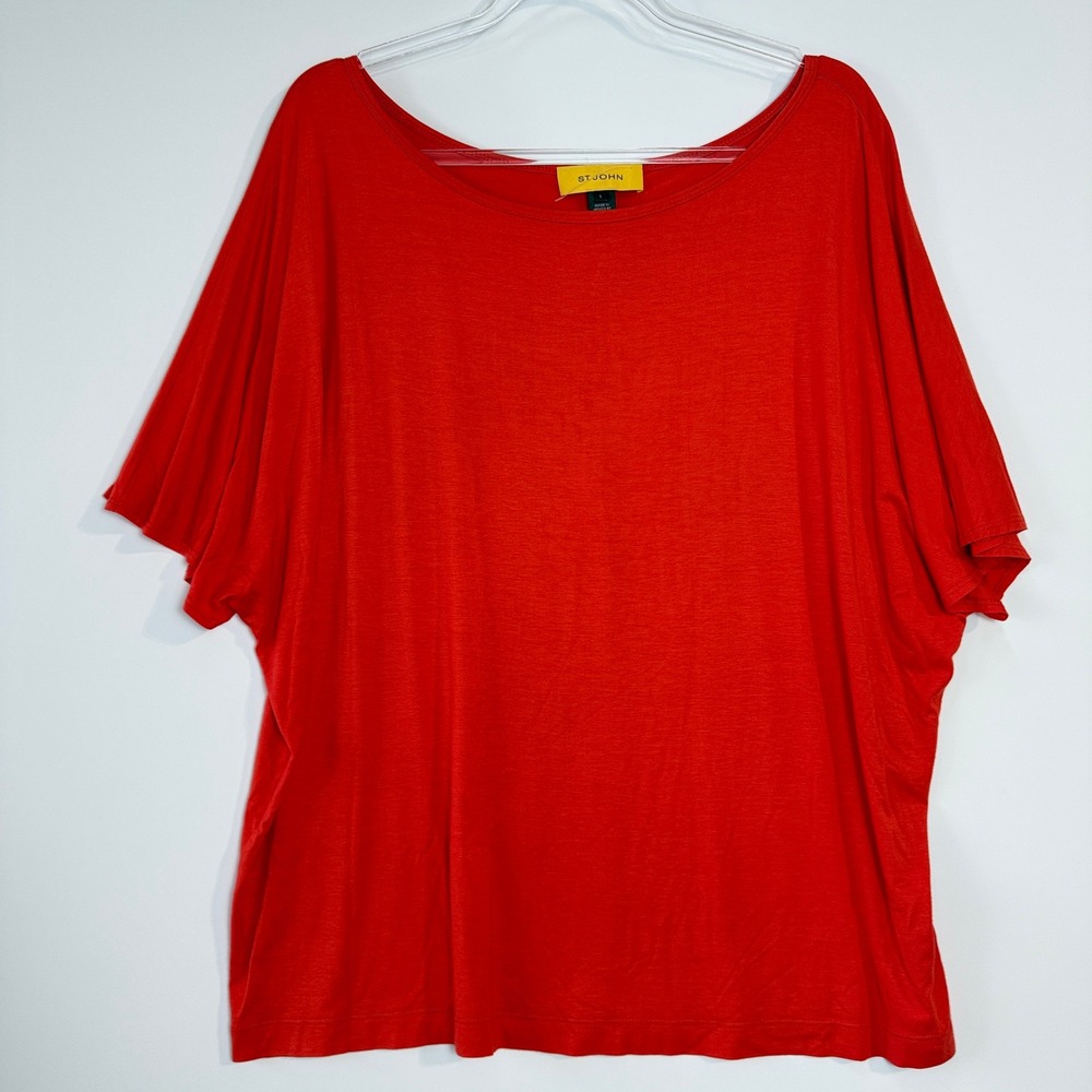 St. John Top Womens Size L Red Dolman Sleeve Scoop Neck Viscose Blend Relaxed